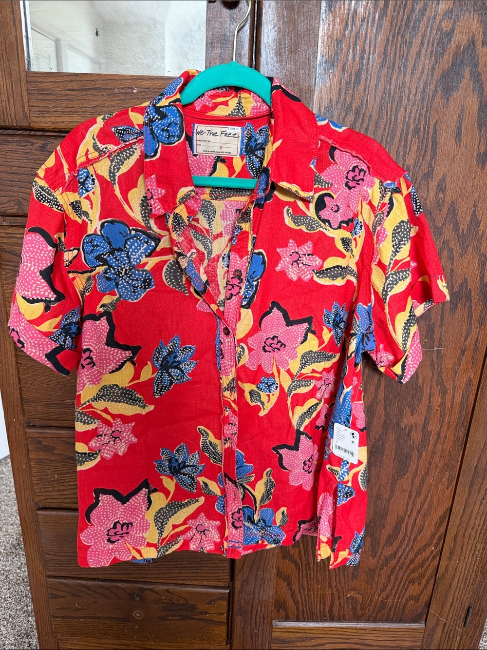 We The Free Red Floral Short-Sleeve Button-Up